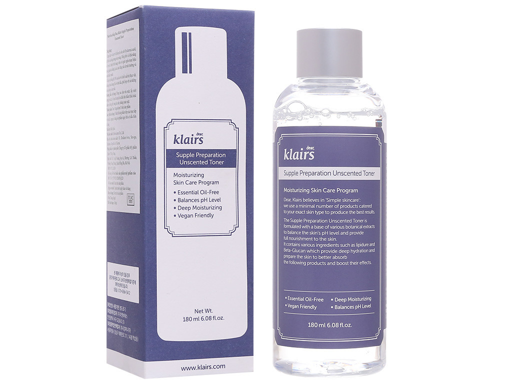 Toner Klairs Không Mùi Supple Preparation Unscented - Nước Hoa Hồng Klairs cấp ẩm da nhạy cảm 180ml