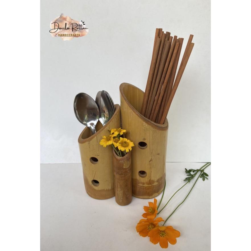 Ống đựng đũa/ muỗng/ tăm bằng tre- Ống tre trang trí bàn ăn
