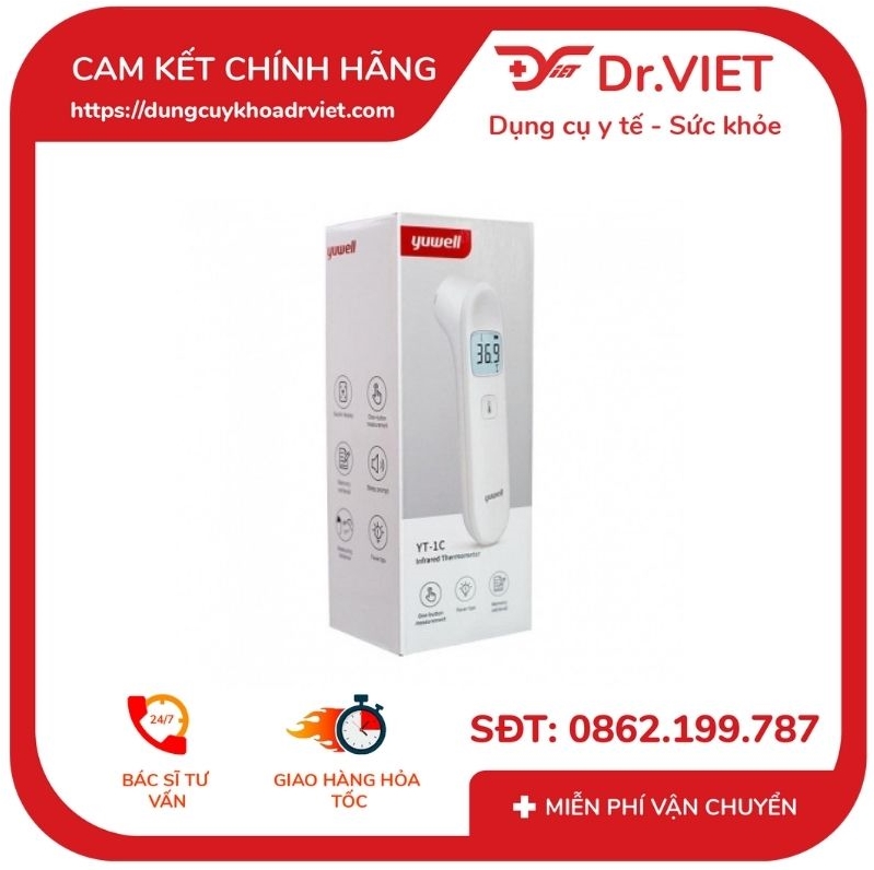 Nhiệt kế hồng ngoại Yuwell YT-1C cao cấp chính hãng - hoạt động ổn định với độ chính xác cao, thời gian cho kết quả nhanh - Drviet