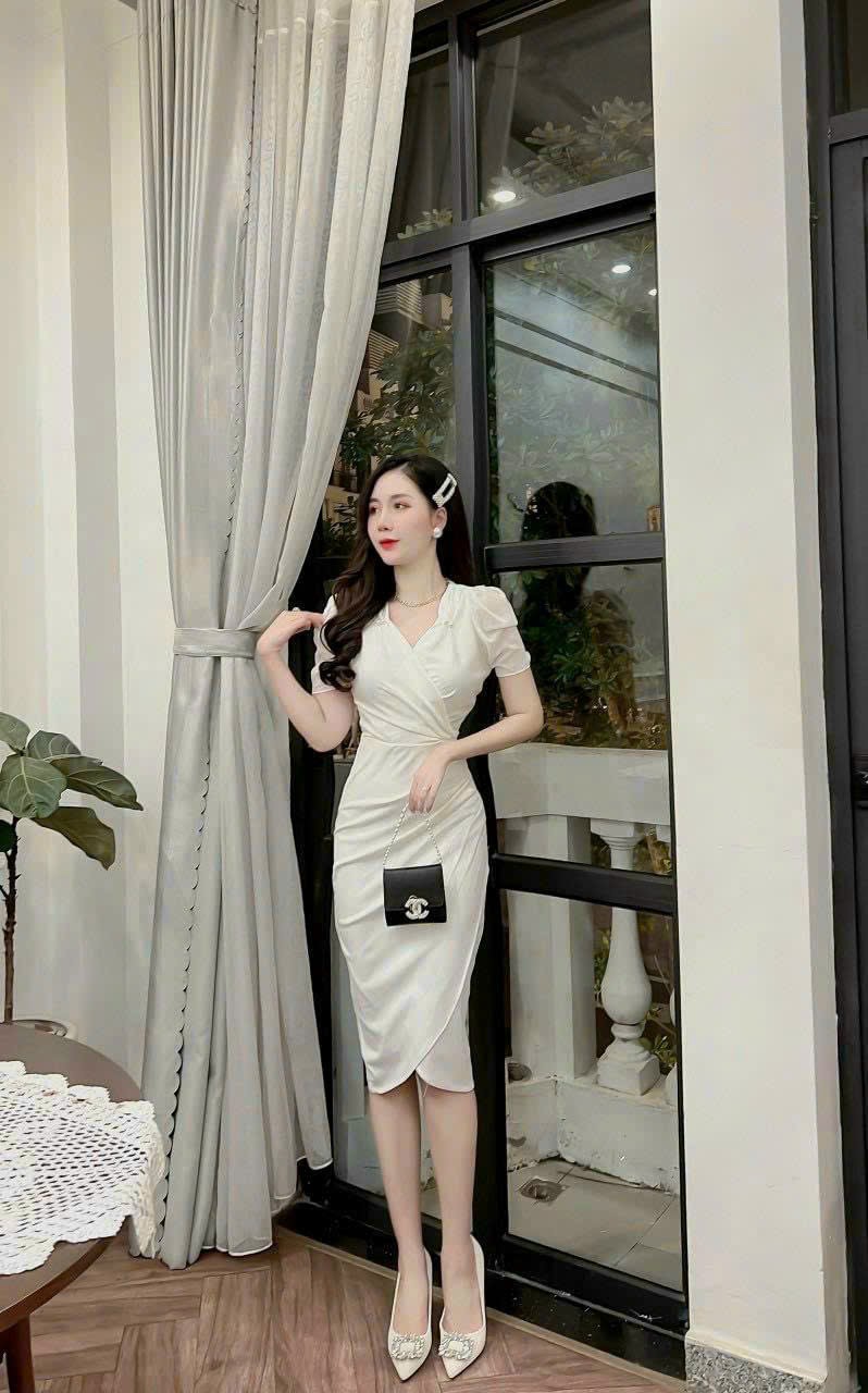 Đầm body nữ dự tiệc tay bồng phối ren màu trắng đỏ xanh đen gợi cảm trẻ trung