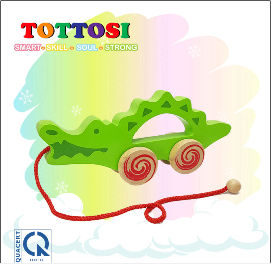 Đồ chơi trẻ em bằng gỗ thương hiệu Tottosi - Xe kéo cá sấu mẹ dành cho bé trong độ tuổi tập đi