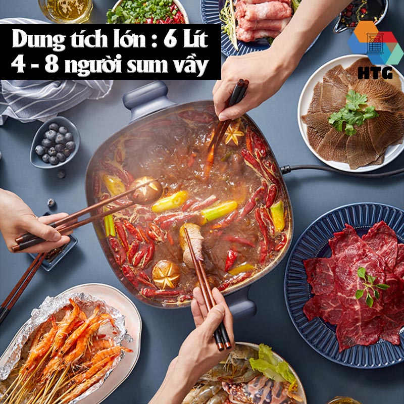 Nồi lẩu điện đa năng 6 lít Bear DHG-C60F2 thanh gạt thế hệ mới, chế độ tự ngắt khi hết nước, 3 mức nhiệt tiện lợi, hàng chính hãng