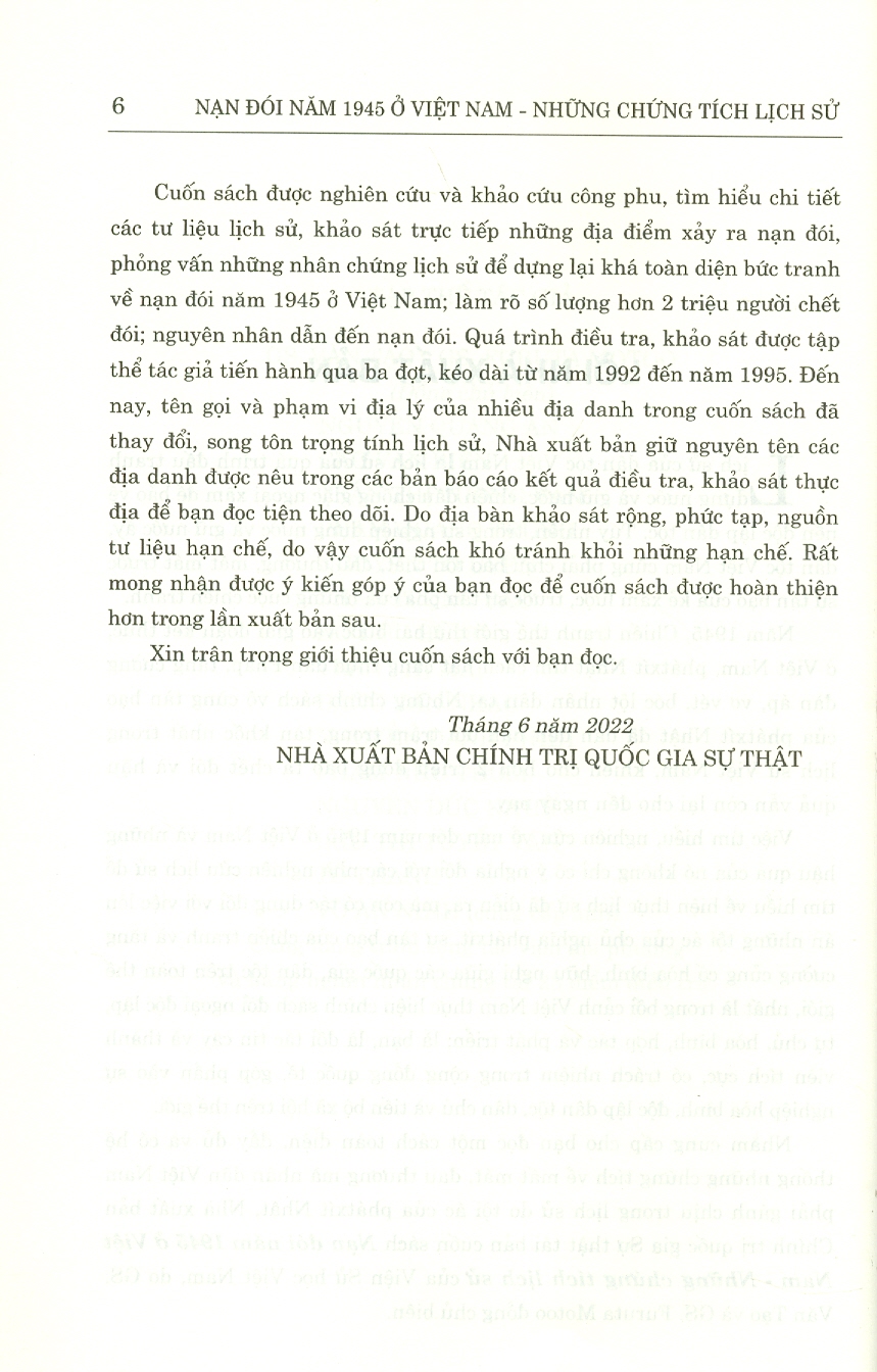 NẠN ĐÓI NĂM 1945 Ở VIỆT NAM - Những Chứng Tích Lịch Sử (Bản in năm 2022)