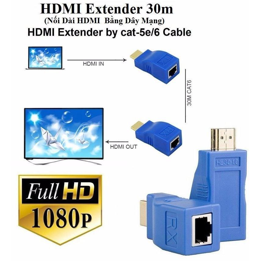 Tiki Bộ khuếch đại HDMI qua RJ45 ( cáp mạng ) kéo dài 30m ( HDMI to lan )