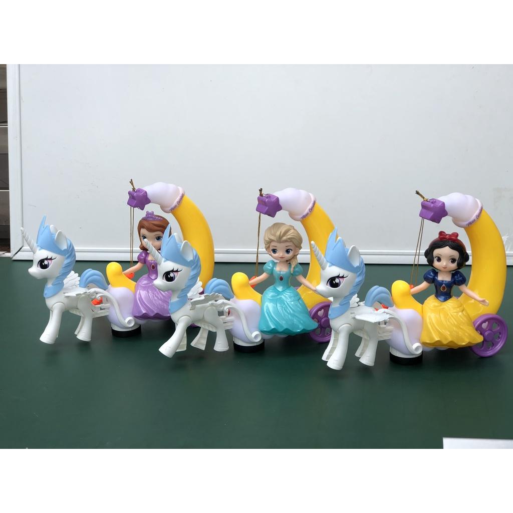 Đèn lồng Elsa, Sofia, Bạch Tuyết ngồi xe ngựa Pony chạy pin có nhạc có đèn cho bé chơi Trung Thu có tay cầm