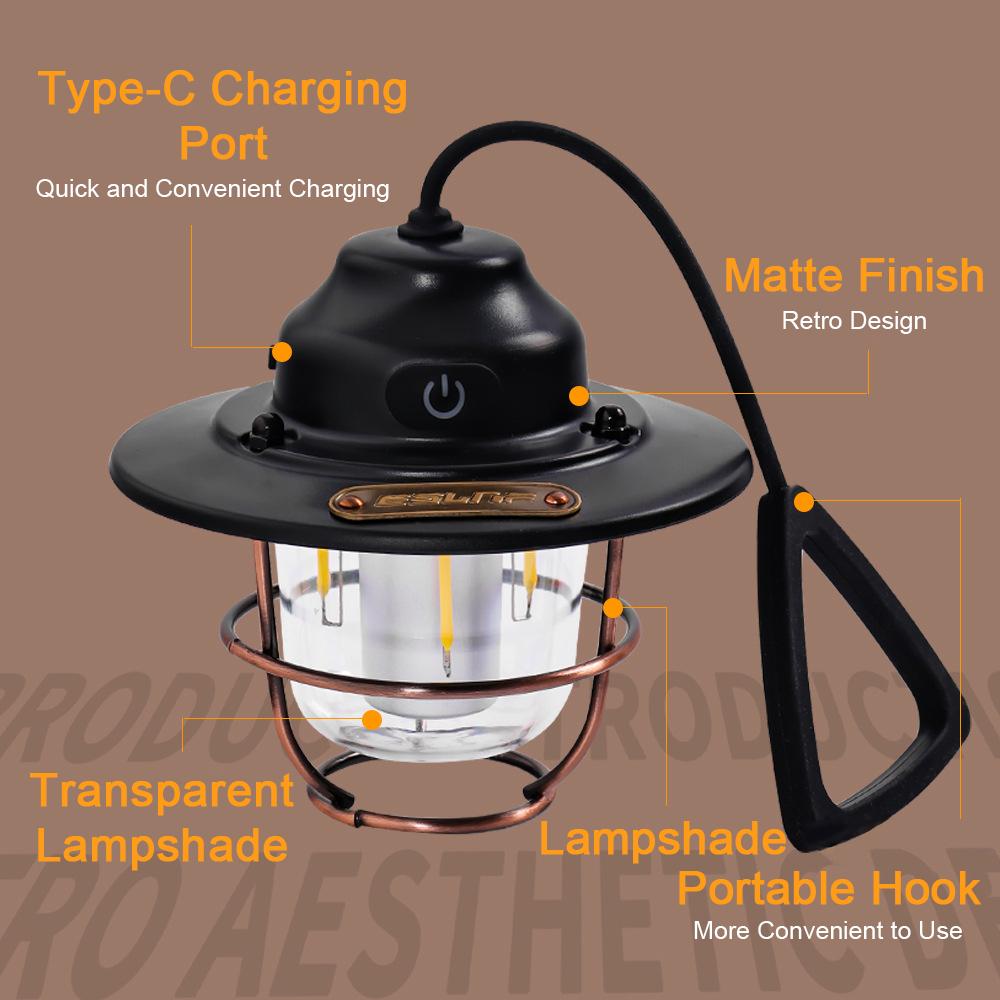 Outdoor Camping Light Vintage Campsite Lantern LED Tent Lamp with 7 Light Modes Handle for Camping Tent Garden Courtyard