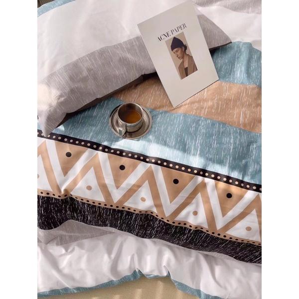 Bộ Chăn Ga Gối Cotton Living 100%cotton Hàng Nhập Khẩu Cao Cấp 4 món Kẻ Thổ Cẩm