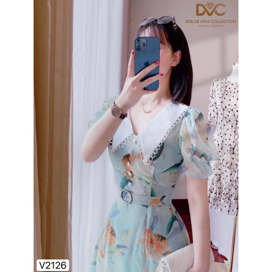 Váy hoa cổ phối kèm đai V2126 - DOLCE VIVA COLLECTION