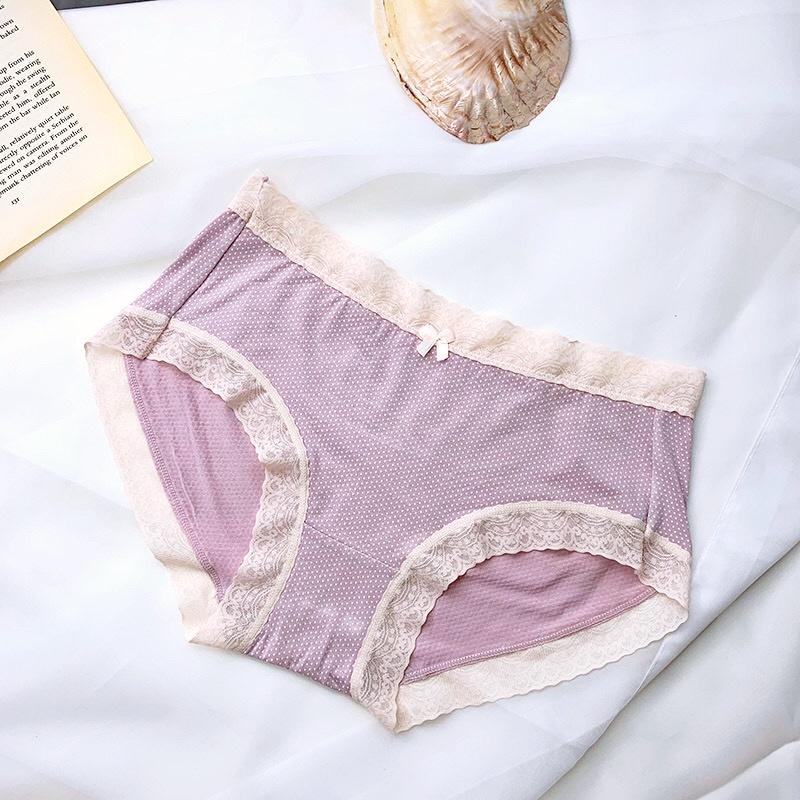 Quần Lót Cotton Màu Hồng Kháng Khuẩn Viền Ren Sang Trọng Co Giãn Thoải Mái Mainia Shop