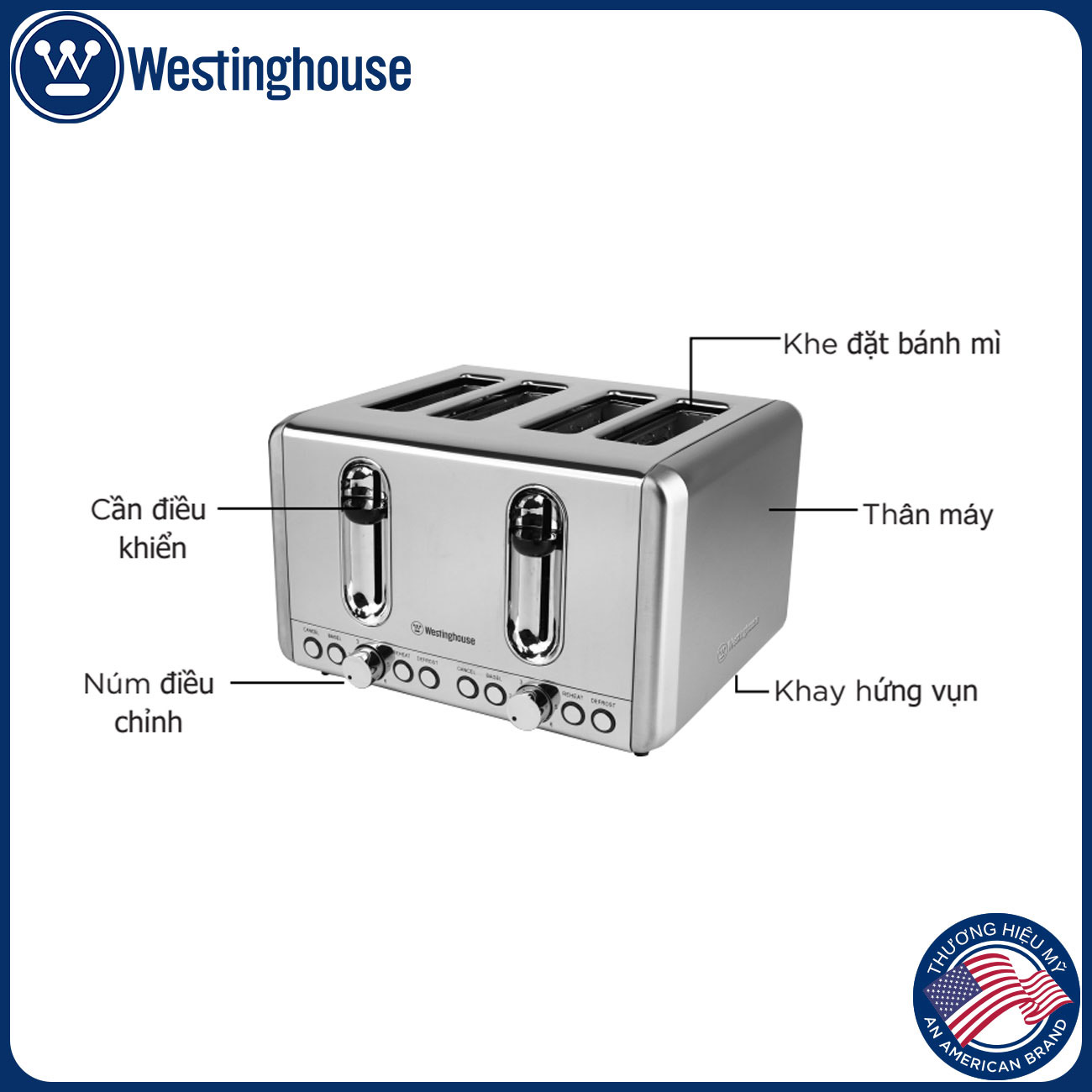 Máy kẹp nướng bánh mỳ sandwich 4 lát WestingHouse WKTT010 Công suất 815W 4 khe nướng  - Hàng chính hãng Mỹ