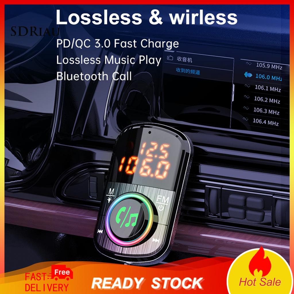 *QXDZ* BC71 Car Charger Dual Digital Display Bluetooth V5.0 ABS Colorful Light Bluetooth Transmitter Charger for Car