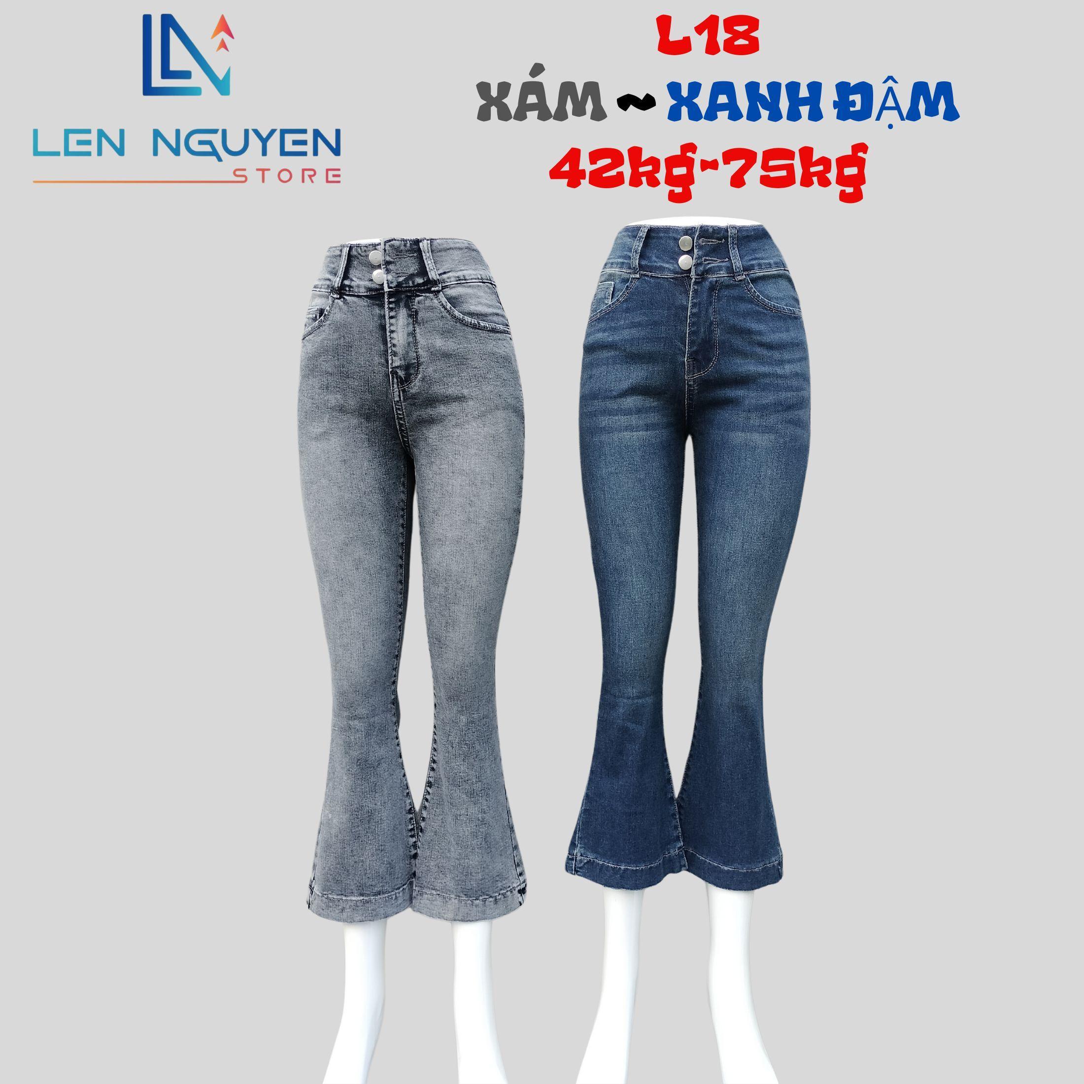 L18_Quần jean nữ, loe, lưng cao, quần bò nữ dáng ôm, quần rin nữ có big size, cho 42kg đến 75kg,LEN  - Xám