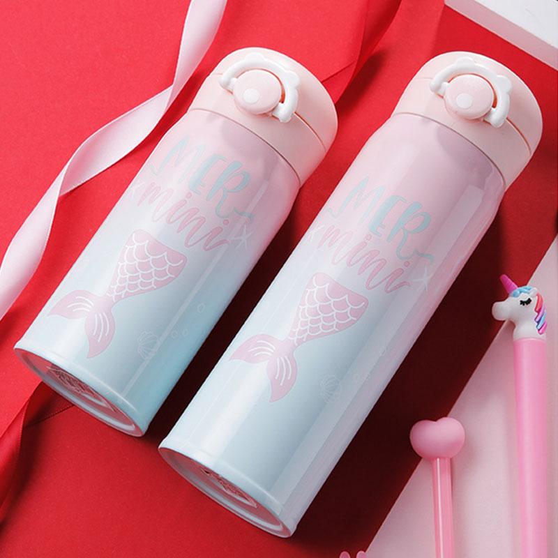 Trẻ Em Bình Nước Inox Hoạt Hình Nàng Tiên Cá Nhiệt Nóng Bình Nước Cho Đi Học Cách Nhiệt Chân Không