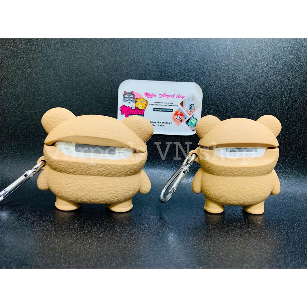 Bao Case Ốp dành cho Airpods 1/2, Airpods Pro gấu kute cột nơ xanh silicon cao cấp