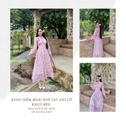 Đầm Maxi Ruzimay Dáng Dài Cổ Khuy Bèo R1000