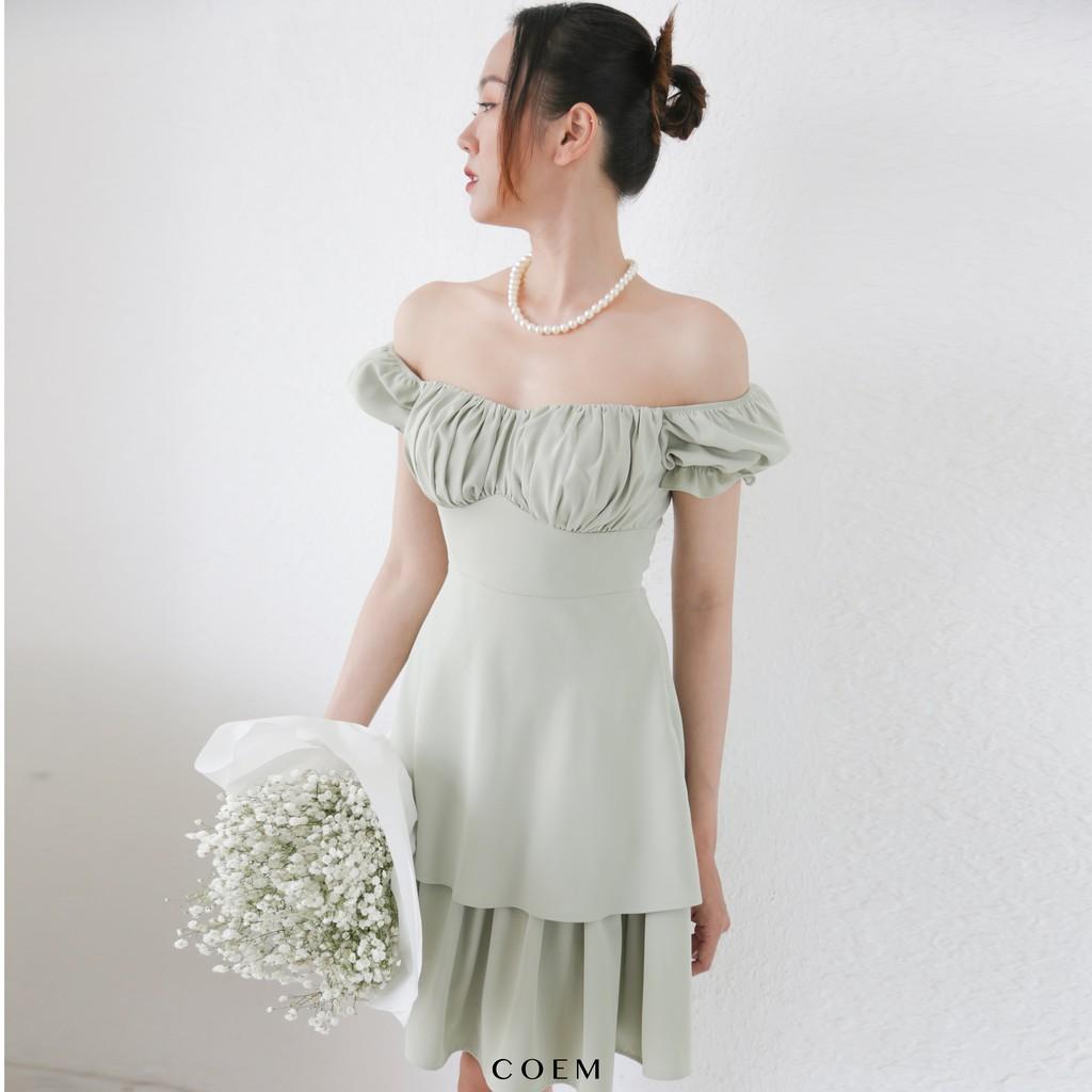 Đầm Ngắn Xòe Bồng 2 Tầng Màu Xanh Bơ kết Hợp Tay Phồng Chất Liệu Lụa Nhung Cao Cấp CO EM Thiết Kế Phù Hợp Mọi Nơi
