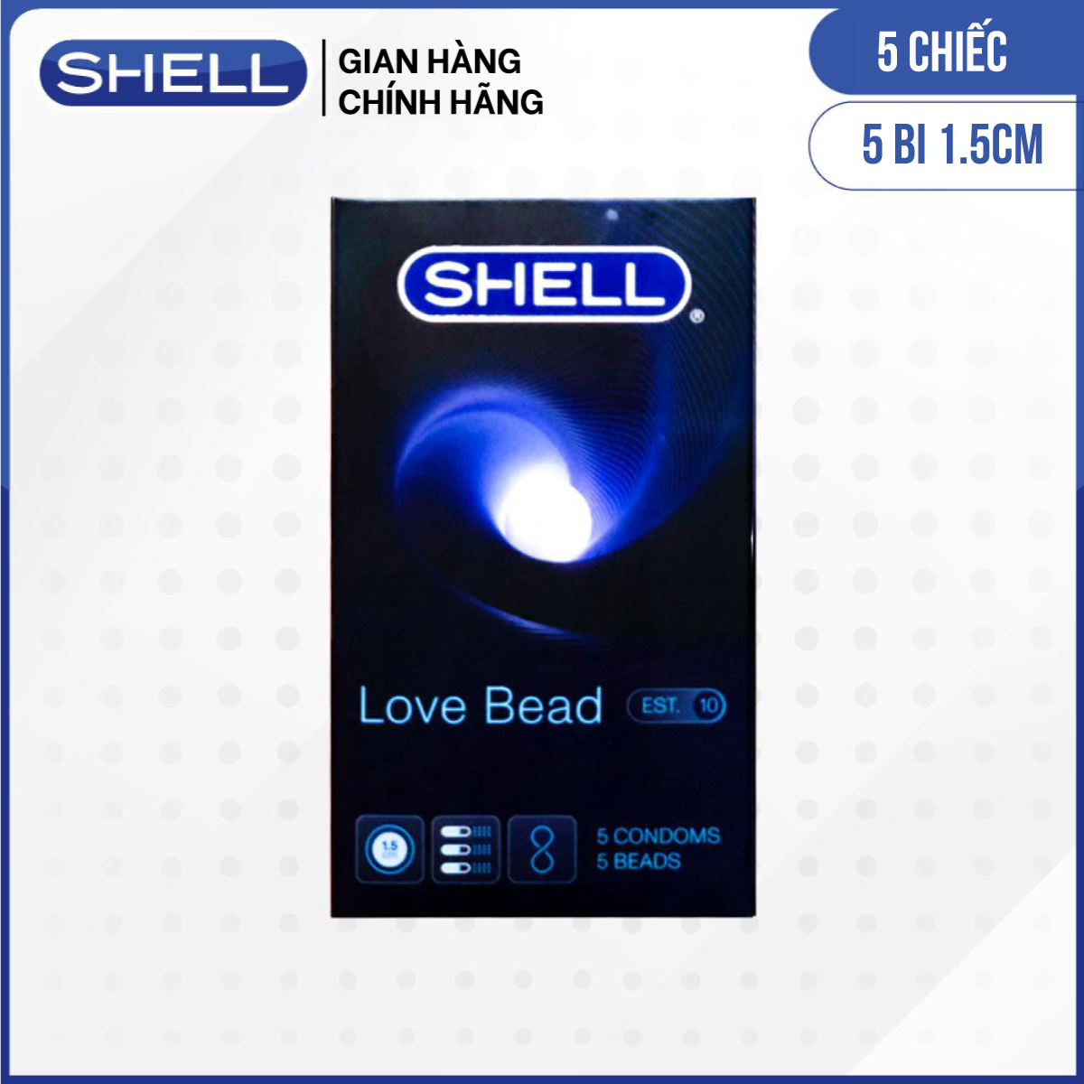 Bao cao su Shell Love Bead - Gân nổi, kéo dài thời gian, bi tăng 1.5cm - Hộp 5 cái | SHELL CHÍNH HÃNG