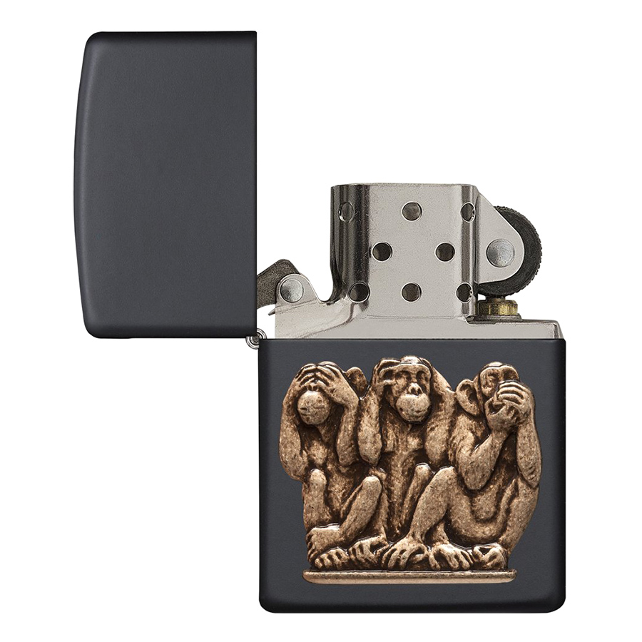 Bật Lửa Zippo 29409 - Three Monkeys Black Matte