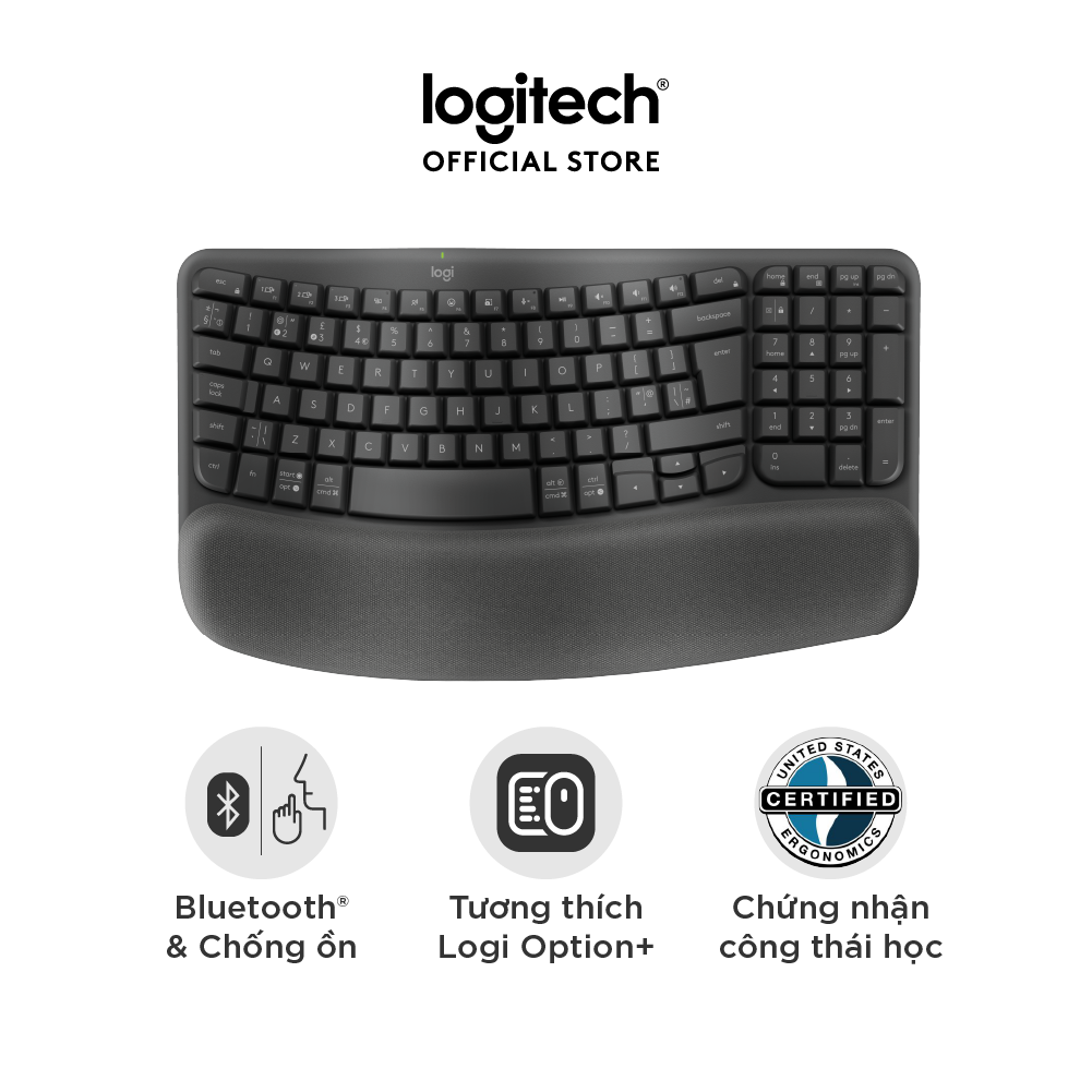 Bàn phím không dây Công thái học Logitech Wave Keys - Hàng chính hãng