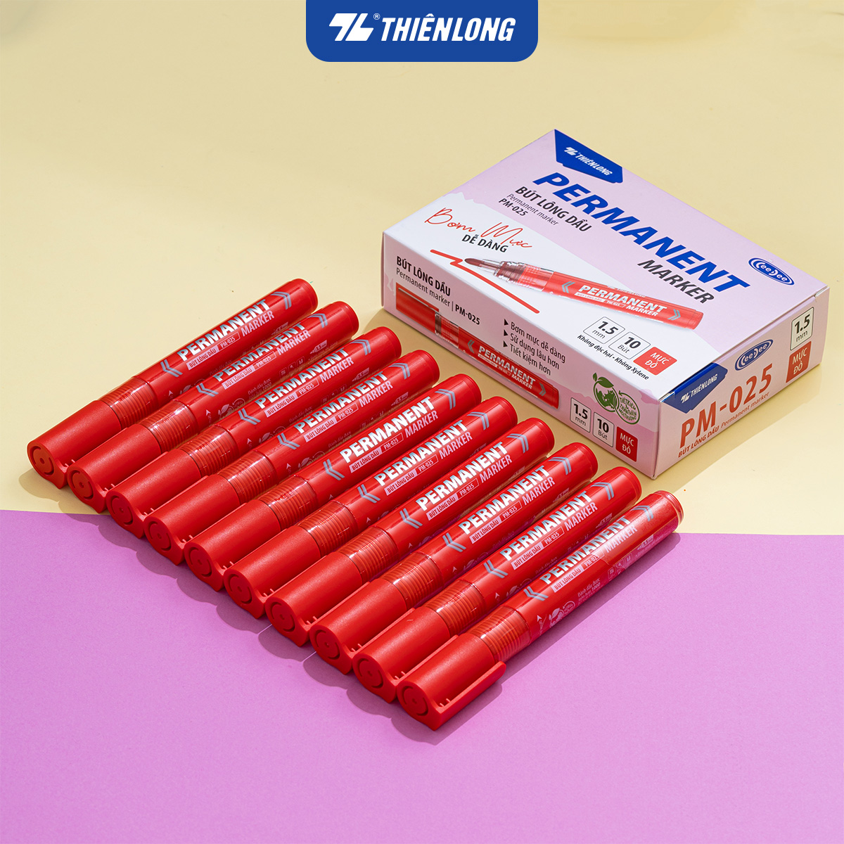 Combo 10 Bút lông dầu - Permanent Marker Thiên Long PM-025 - Bơm mực dễ dàng