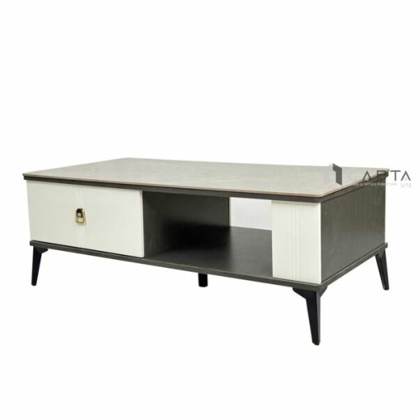 Bàn trà phòng khách mặt chữ nhật TS1006-12E Nội thất Capta Bàn phòng khách mặt đá ceramic xám vân mây nhám khung bàn MDF chân bàn sắt sơn tĩnh điện màu đen hcm