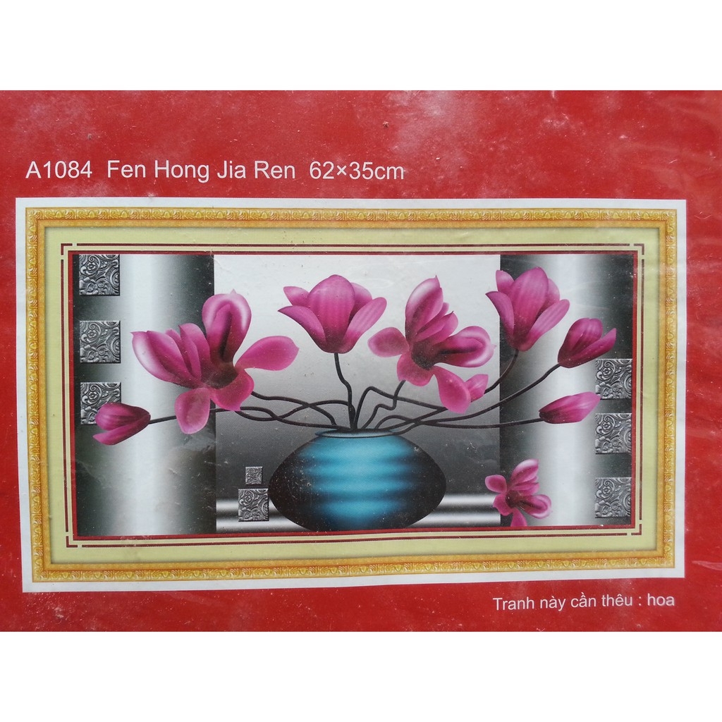 Tranh thêu chữ thập Bình Hoa (62*35cm) chưa thêu