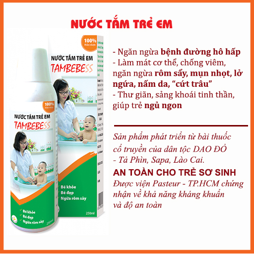 Nước tắm thảo dược trẻ em TAMBEBESS - ngăn ngừa bệnh đường hô hấp, kháng khuẩn, kháng nấm, ngăn ngừa rôm sẩy, mụn nhọt, lở ngứa, cứt trâu, giúp trẻ ngủ ngon - được nghiên cứu bởi tiến sỉ trường Đại học Dược Hà Nội