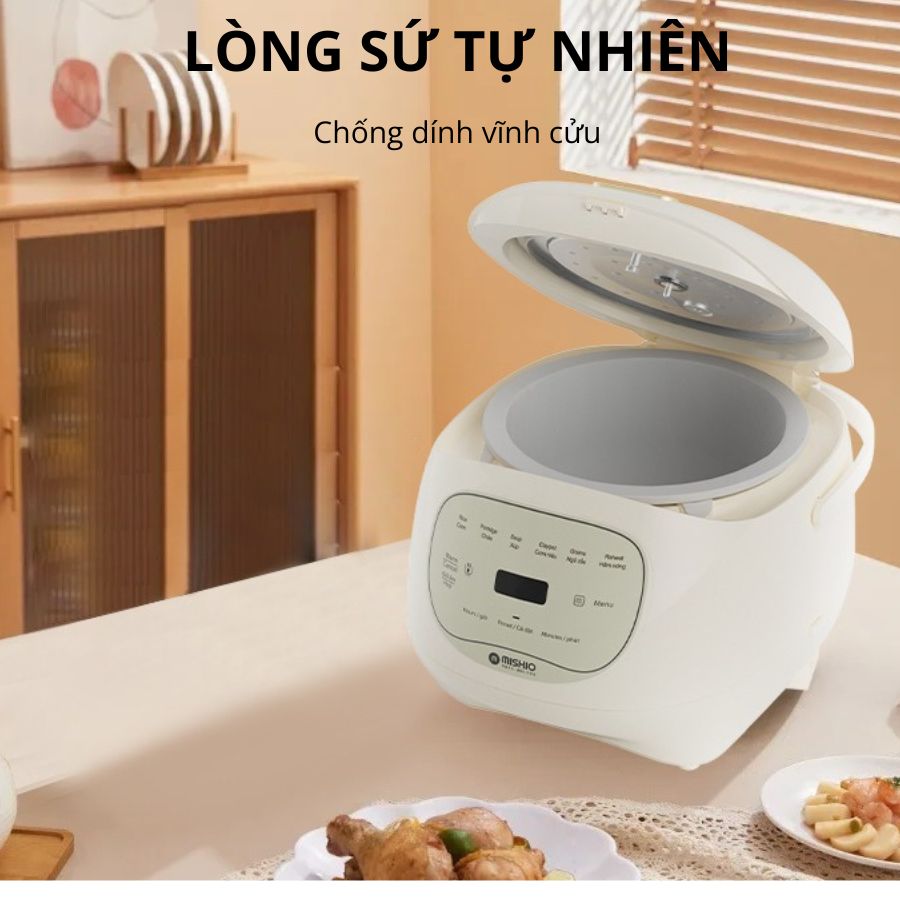 Nồi cơm điện lòng sứ dưỡng sinh 1.2L Mishio MK381 - Hàng chính hãng