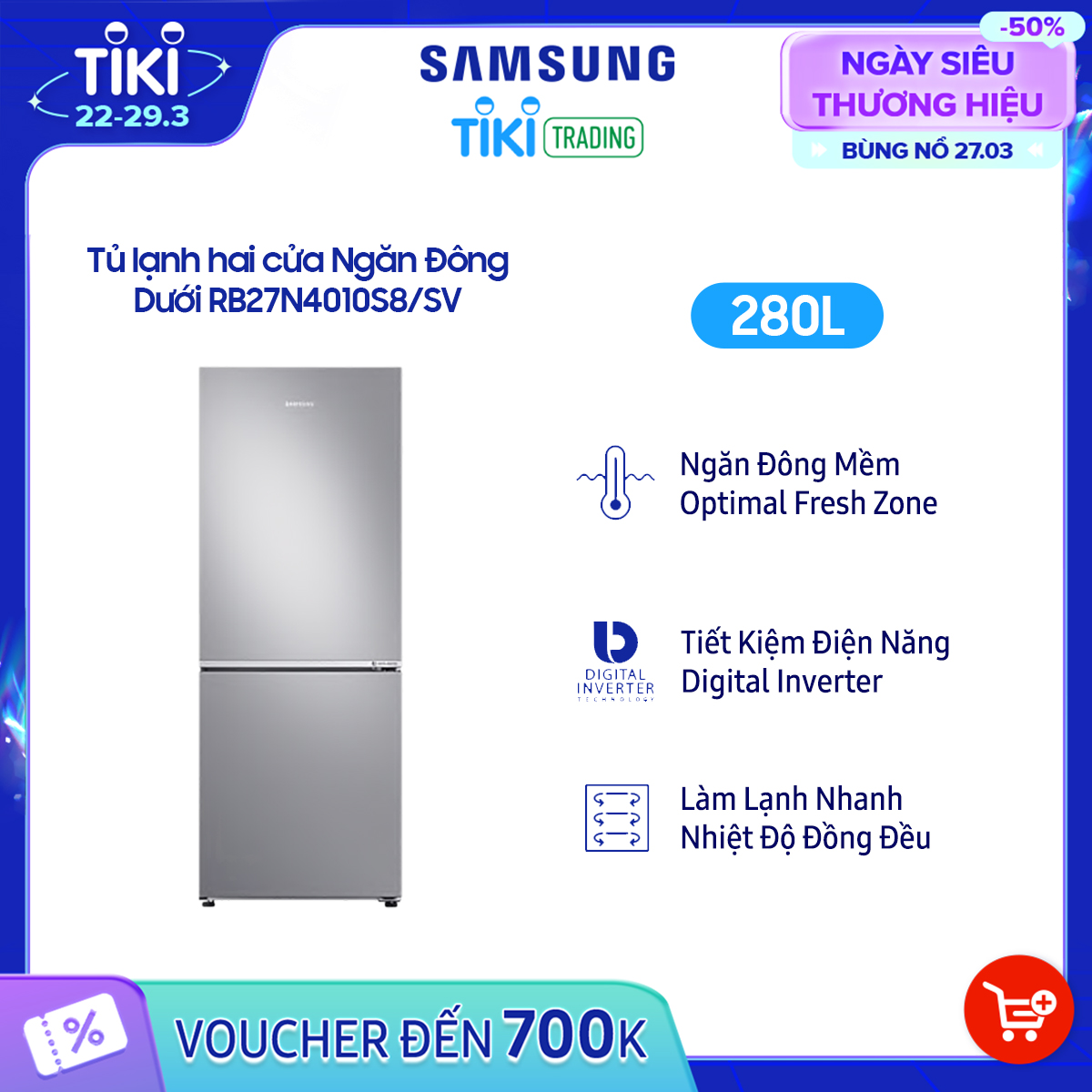 Tủ lạnh Samsung Inverter 280 lít RB27N4010S8/SV