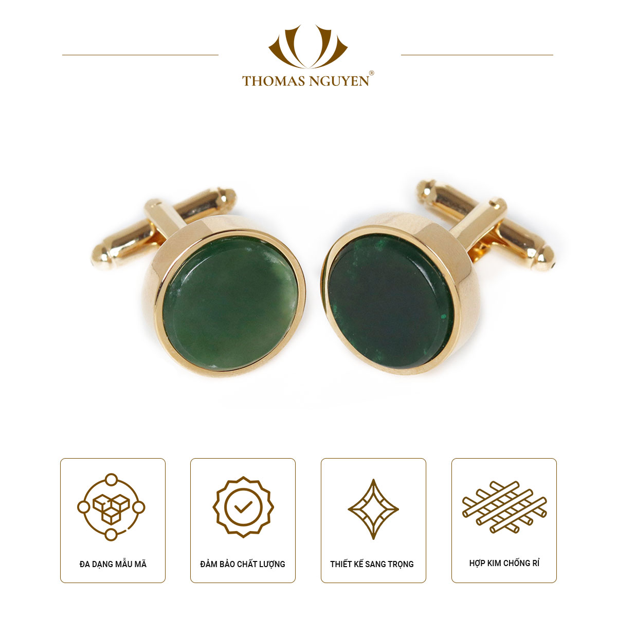 Khuy Măng Set Khảm Đá Bán Quý - Tinh Vũ Collection - Thomas Nguyen