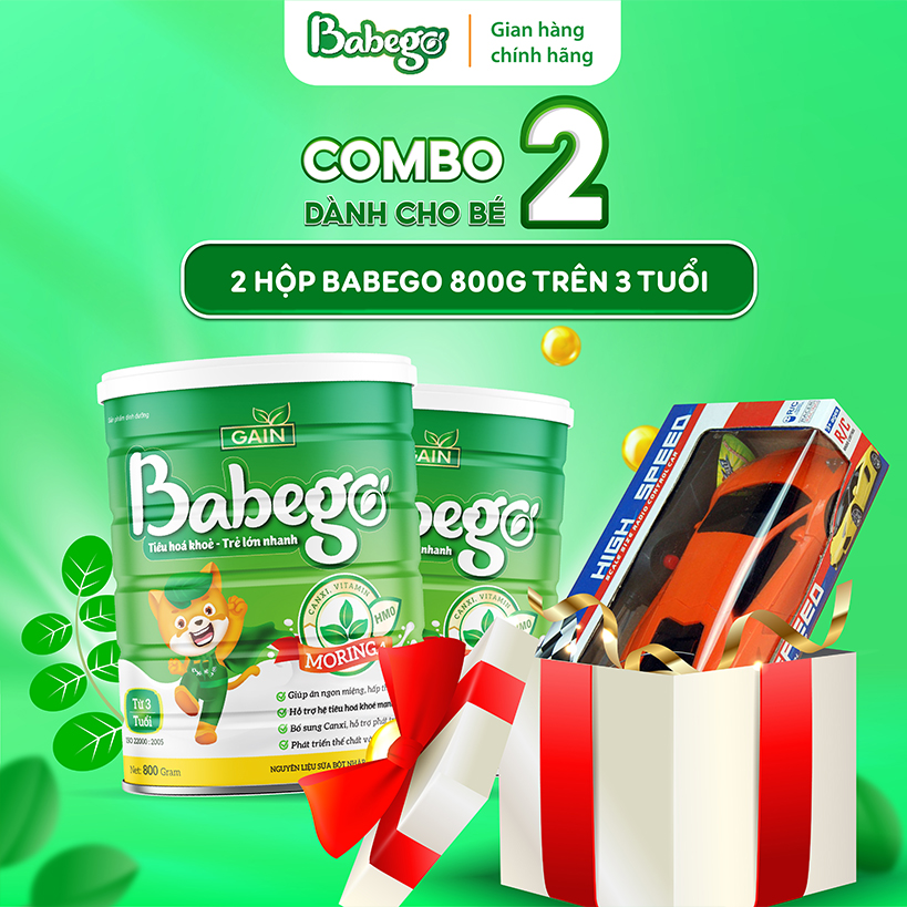 (TẶNG BỘ Ô TÔ ĐỒ CHƠI) Combo 2 lon sữa mát tăng cân, cải thiện táo bón Babego 3 tuổi trở lên