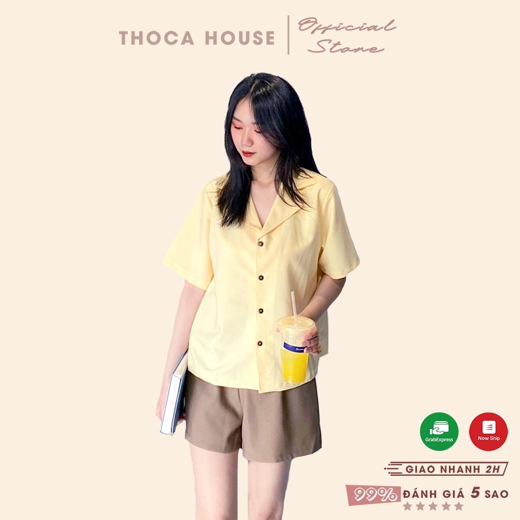 Áo sơ mi cổ vest tay ngắn trơn nhiều màu THOCA HOUSE mặc Tết, đi chơi, đi làm thanh lịch