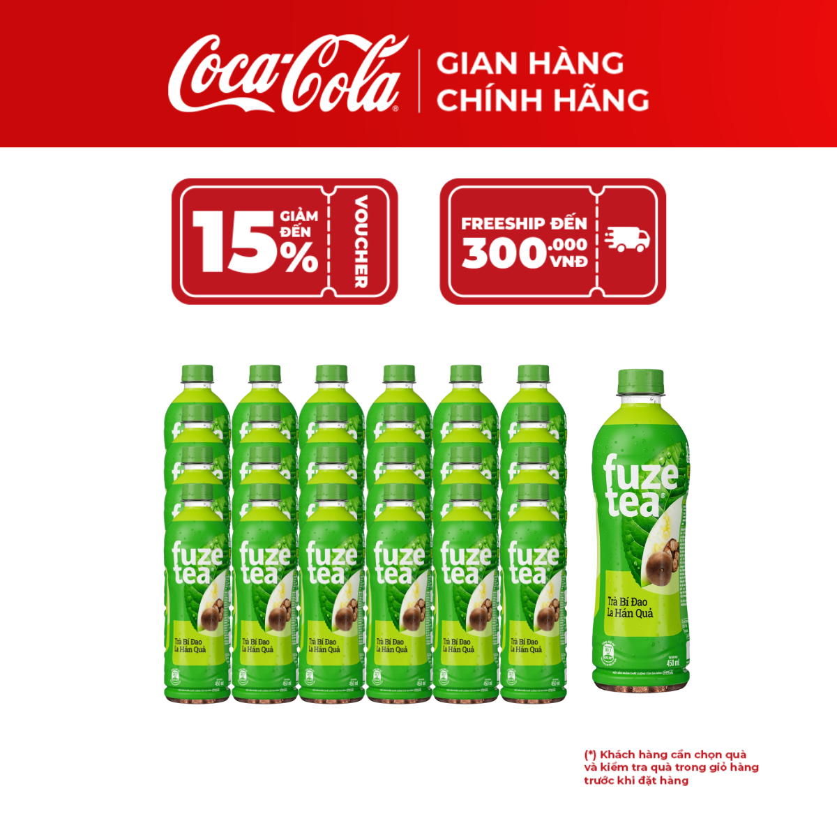 [SALE 11.11] Thùng 24 Chai Trà Bí Đao La Hán Quả 450ml – Fuze Tea, Giải Khát Ngay, Coca-Cola Official Store