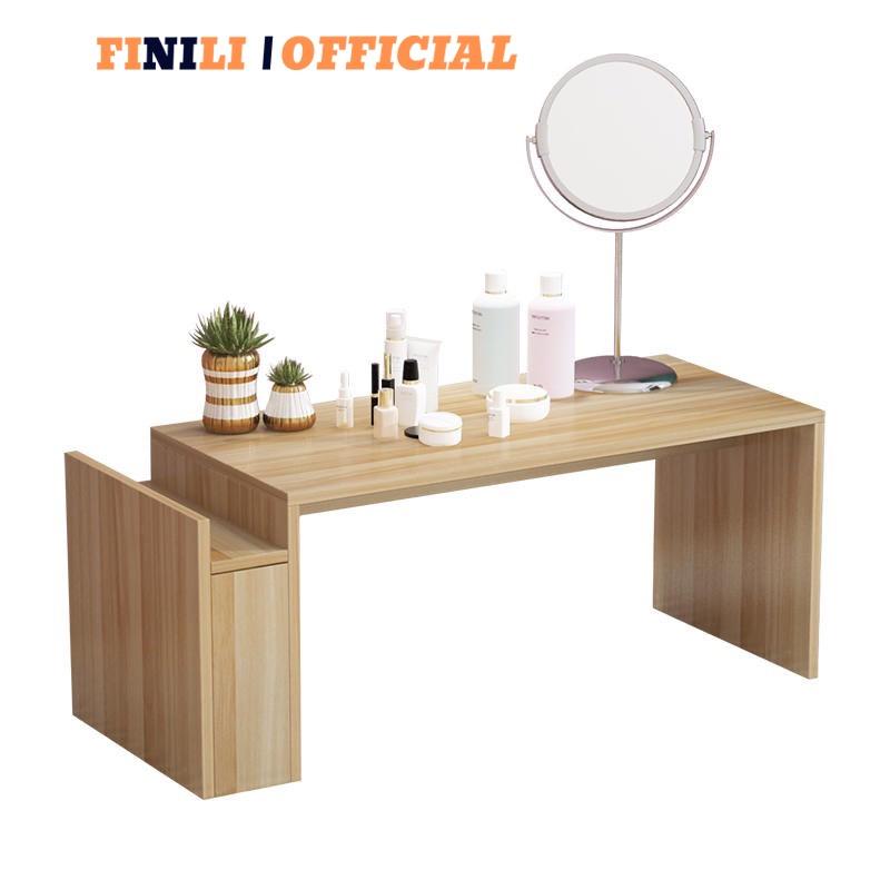 Bàn trang điểm nhỏ đẹp ngồi bệt gỗ công nghiệp đẹp FINILI kết hợp kệ trang trí FNLO91