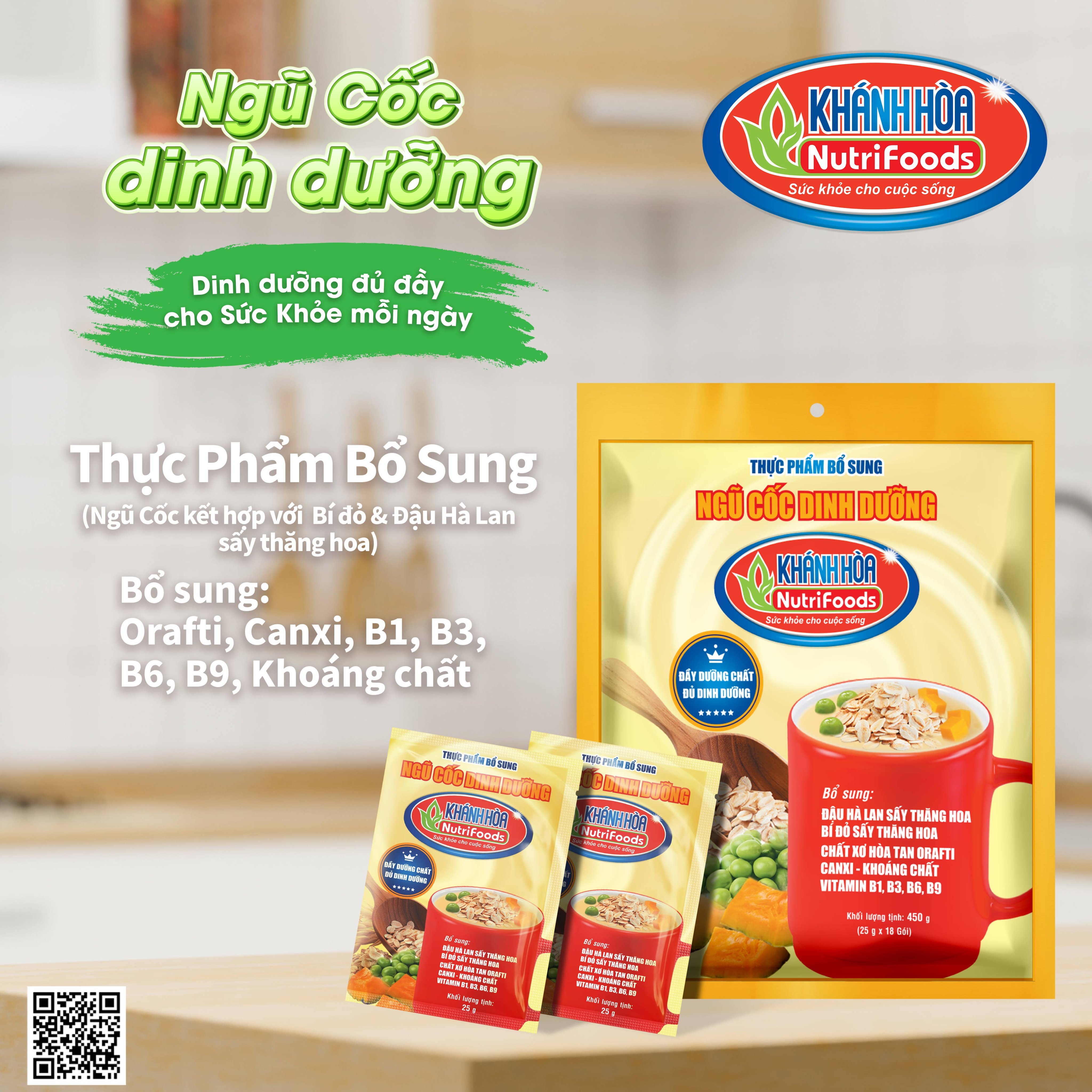 Thực Phẩm Bổ Sung Ngũ Cốc Dinh Dưỡng Khánh Hòa NutriFoods - Bổ Sung Rau Củ Quả, Chất Xơ Hòa Tan, Vitamin, Khoáng Chất (Túi 18 gói x 25g)