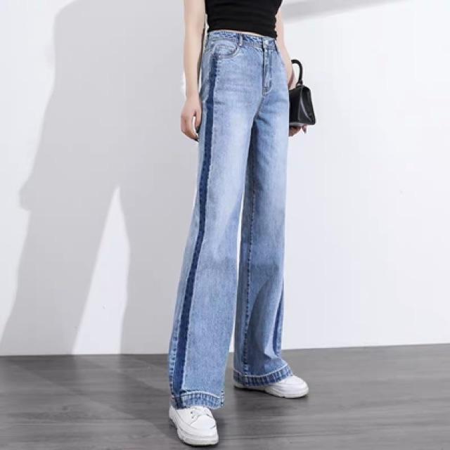 Quần jean baggy suông ống rộng BIG SIZE phom rộng to dài, tua lai sọc viền cực đẹp 3291