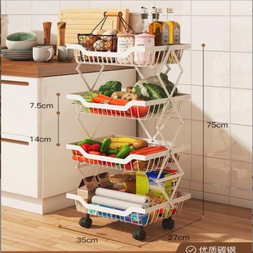 Kệ Bếp Rau Quả Xếp Gọn Nhật Bản 4 tầng CarbonSteel White