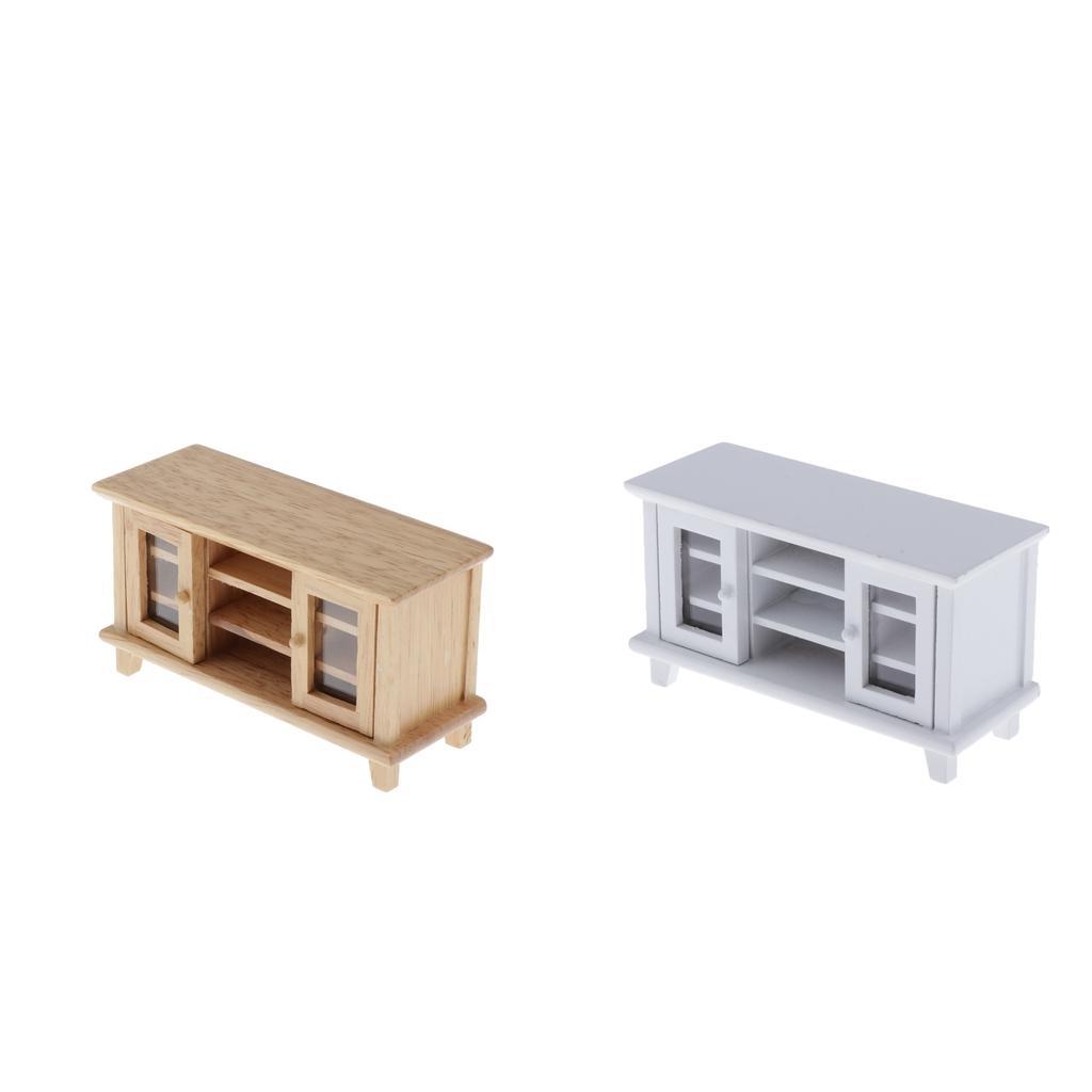 1:12 Dollhouse Furniture Brown Wooden TV Cabinet for Living Room Decoration,