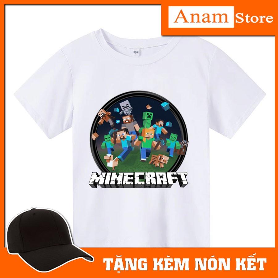 Áo thun trẻ em minecraft, có size người lớn, Tặng kèm nón kết, Anam Store