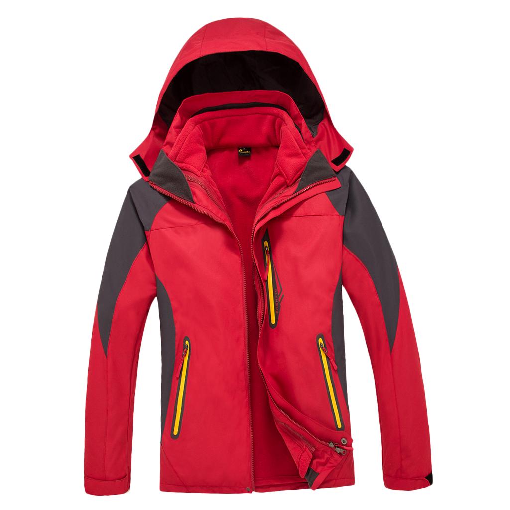 Men's 2 in 1 Sports Ski Winter Jacket with Removable Fleece Liner Jacket & Hooded Waterproof Soft Shell for Hiking Trekking