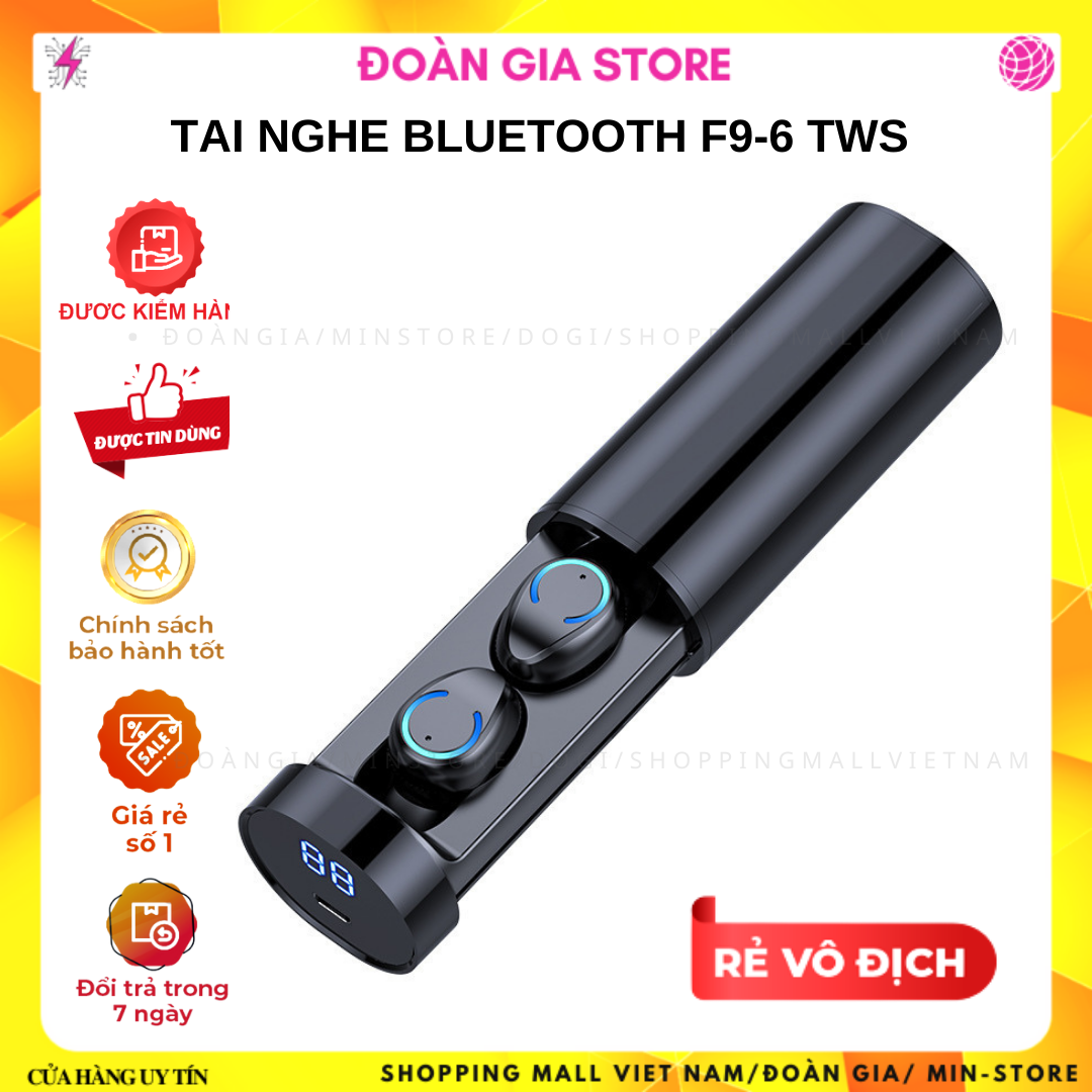 Tai nghe thời trang không dây F9-6 TWS công nghệ Bluetooth 5.1 cảm biến chạm , màn hình Led hiển thị % pin