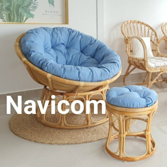 Ghế thư giãn papasan mây tư nhiên ( nệm vải bố cao cấp xanh nhạt)