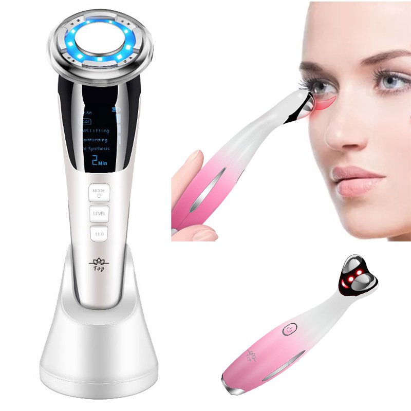 Búa Điện Di Massage Mặt Làm Đẹp Da 5 in 1 Photon Nóng Và Lạnh EMS Kèm Máy Massage Làm Đẹp Ion RF Loại Bỏ Quầng Thâm - Làm Mờ Nếp Nhăn - Giảm Mệt Mỏi