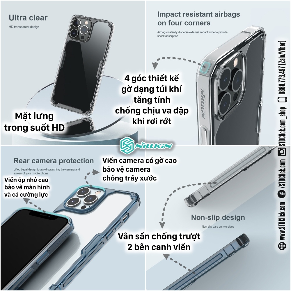 ỐP LƯNG DÀNH CHO ĐIỆN THOẠI IPHONE 14 PRO MAX NILLKIN NATURE TPU PRO LƯNG KÍNH PC TRONG VIỀN DẺO