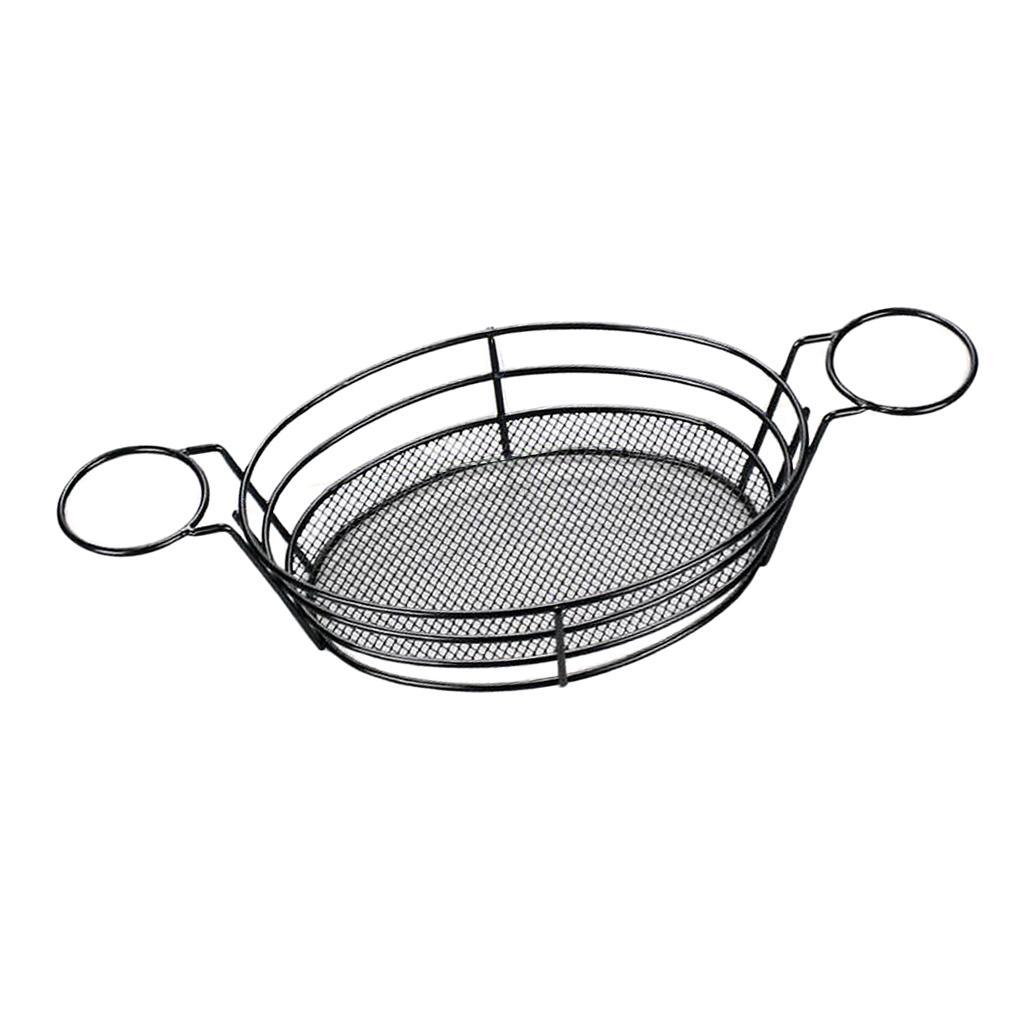 2x Stainless Steel French Fries Chips Appetizer Serving Basket Sauce Holder