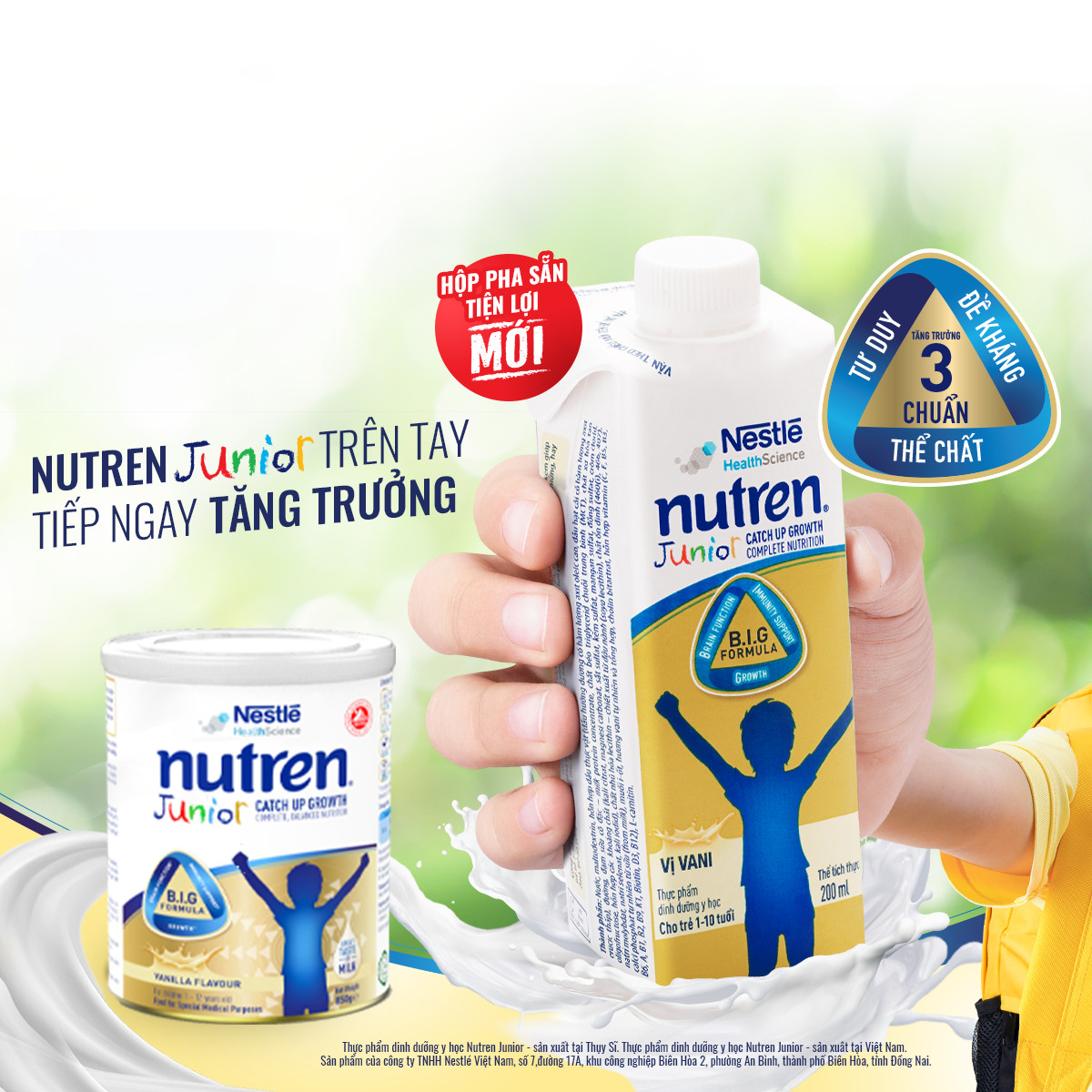 Combo 2 thùng 24 hộp pha sẵn Nutren Junior 200ml/hộp cho trẻ từ 1-10 tuổi tăng trưởng 3 chuẩn: Thế chất, Đề kháng, Tư duy - Tặng balo con voi xanh