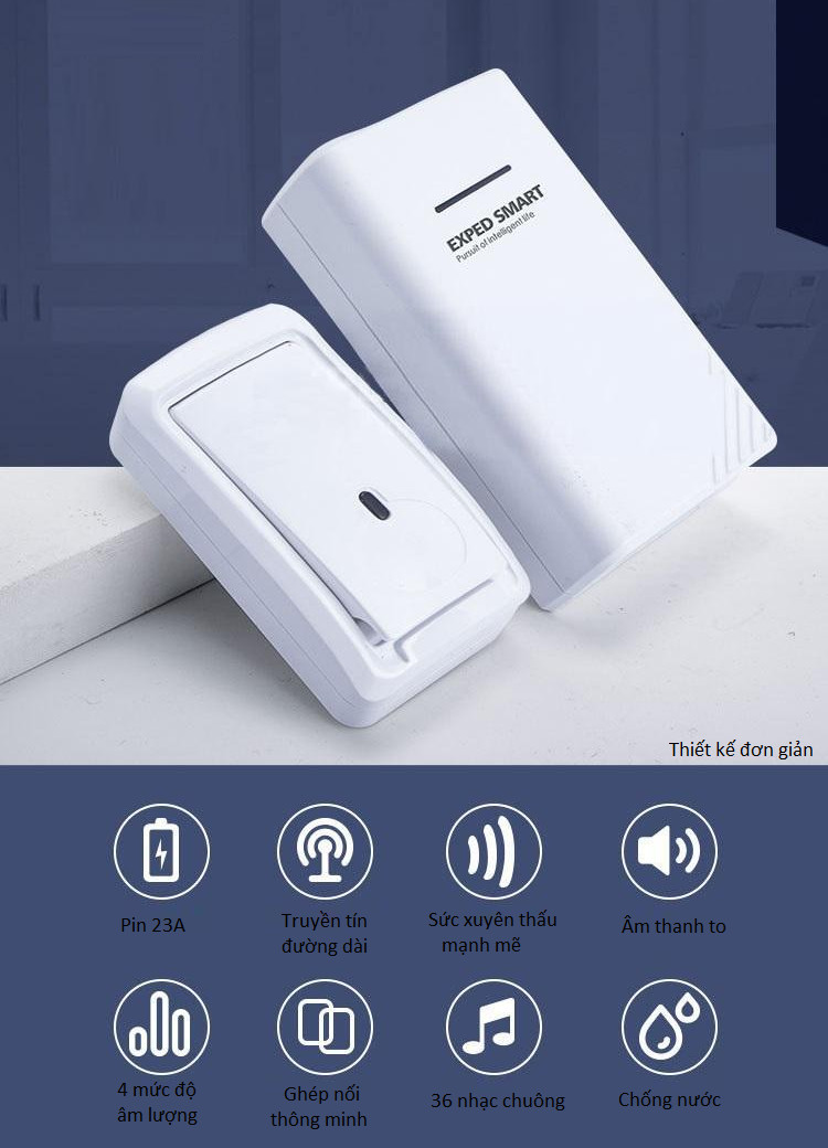 Chuông báo gắn cửa thông minh không dây, nút bấm nhỏ gọn PD-ML-02 cao cấp