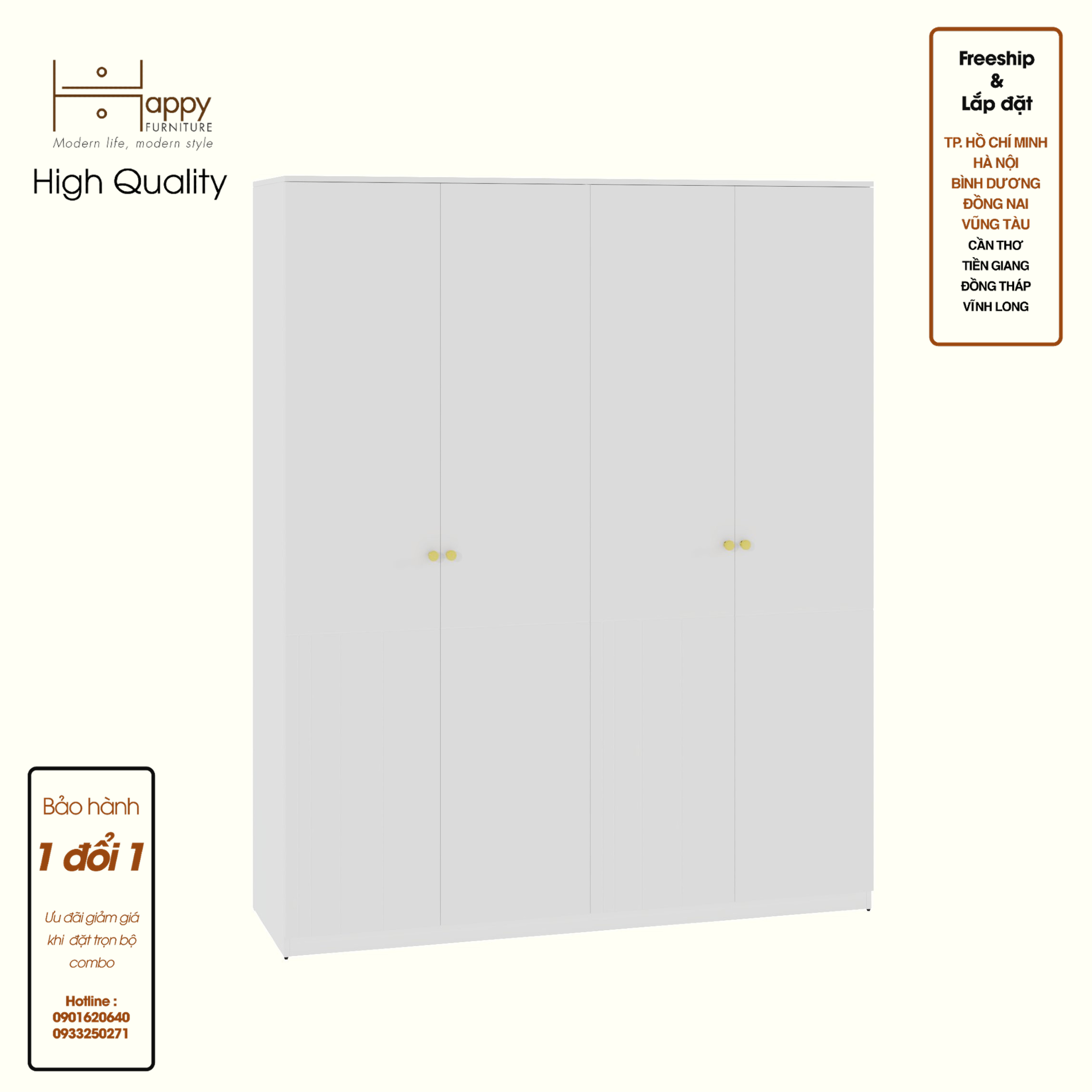JOVIE, Tủ quần áo 4 cánh mở , 180cm x 54cm x 220cm , TCM_167