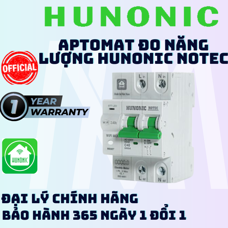 Aptomat Đo Năng Lượng Hunonic Notec Theo Dõi Lượng Điện Tiêu Thụ Điều Khiển Từ Xa Qua Wifi Hàng Việt Nam Chất Lượng Cao