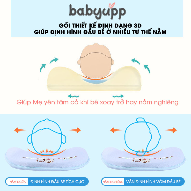 Gối cao su non chống méo đầu, bẹp đầu, nghẹo cổ, còm lưng cho bé. Gối cho trẻ sơ sinh Babyupp